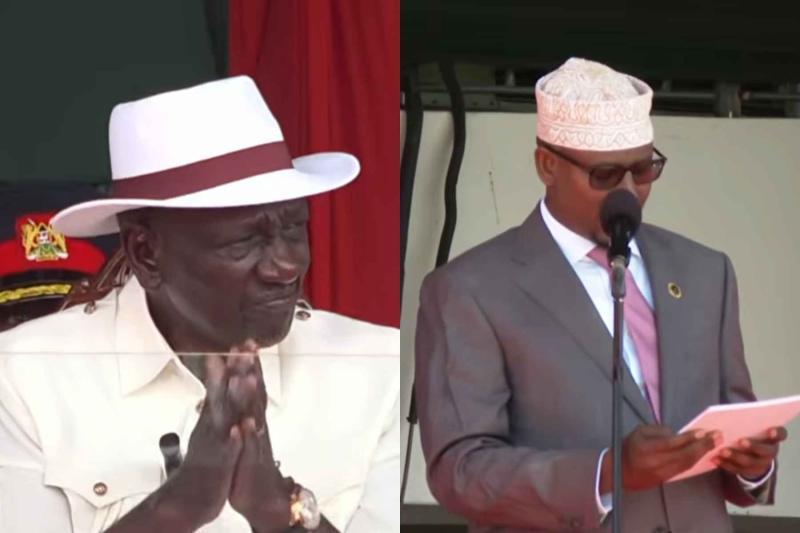 Collage photo of President William Ruto and Wajir Governor Ahmed Abdullahi.